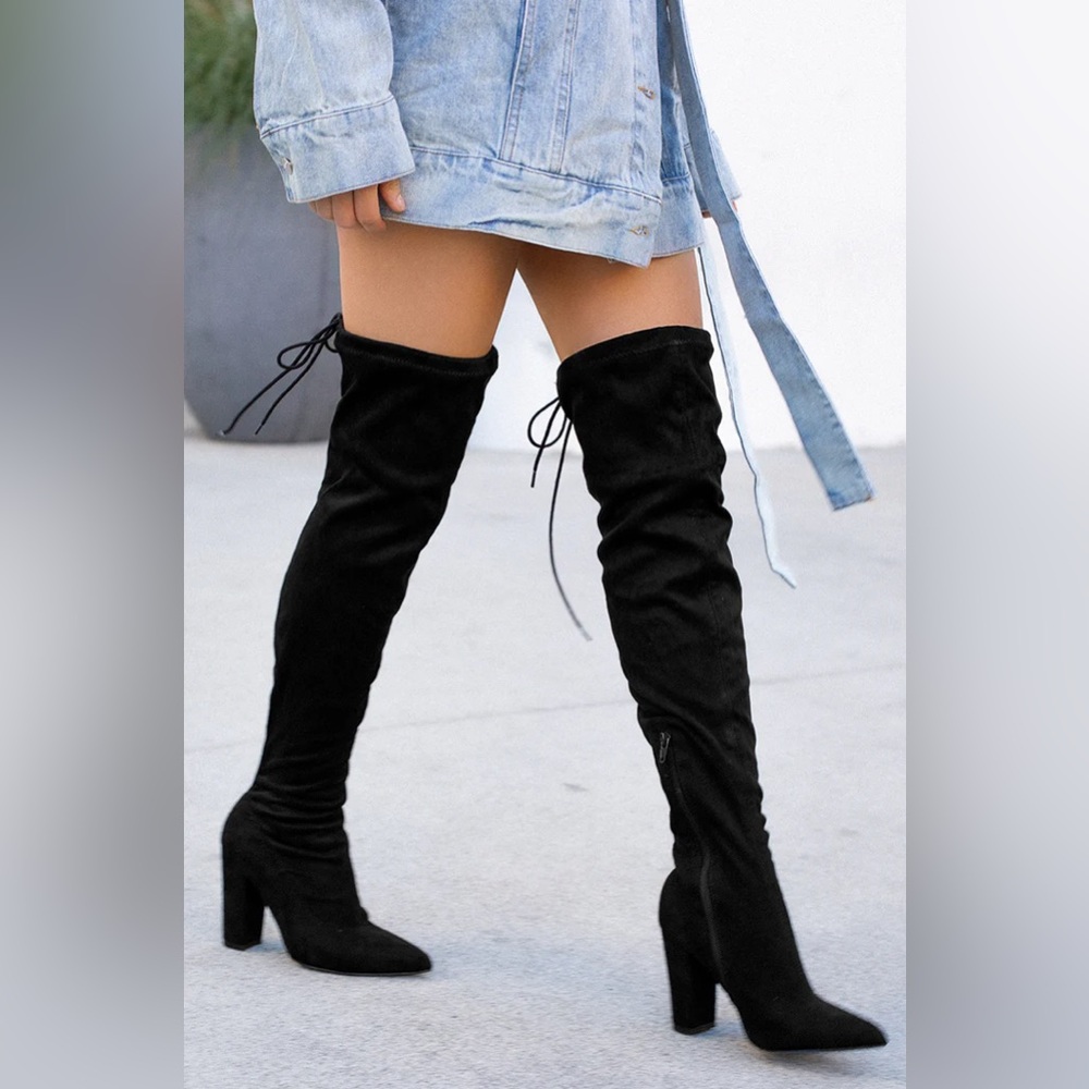 Chinese Laundry black suede over the knee boots chunky heel